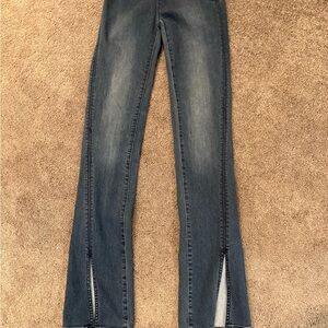 Free People Dark Blue Straight Leg Jeans Side Zip
